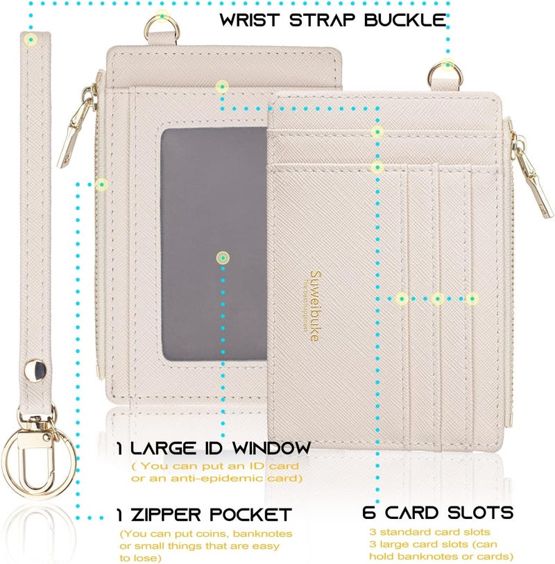 Wikavanli Women Slim Rfid Blocking Credit Card Case Holder Wristlet Zip ID Case Wallet Small Compact Leather Wallet Coin Purse with Keychain (Beige) - Image 5